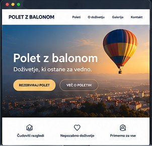 Ilustrativni prikaz spletne strani poletzbalonom.si